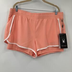 Spyder Active Pink White Lined Compression Running Drawstring Zip Pockets Shorts